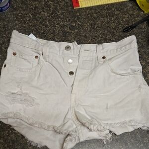 Levi's Cream High Waist Denim Shorts